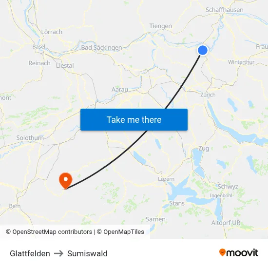 Glattfelden to Sumiswald map