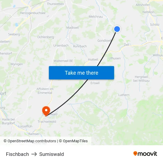 Fischbach to Sumiswald map