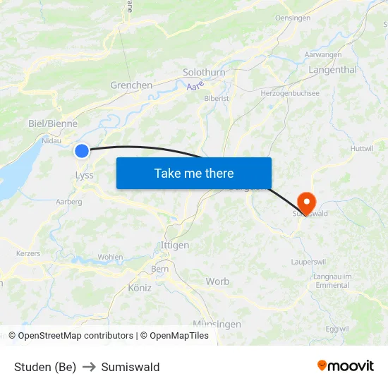 Studen (Be) to Sumiswald map