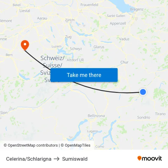 Celerina/Schlarigna to Sumiswald map