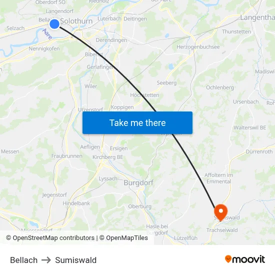 Bellach to Sumiswald map