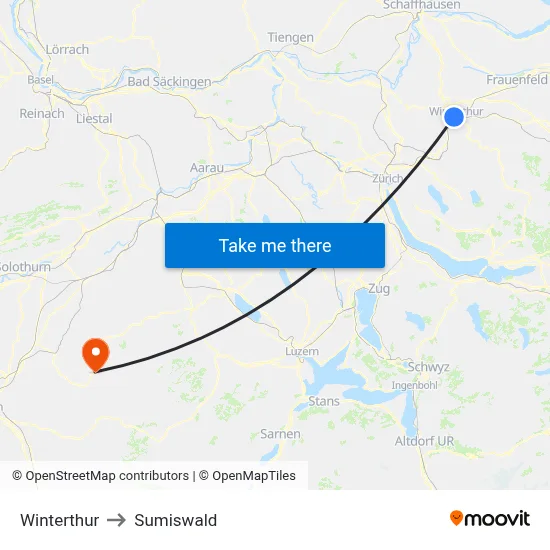 Winterthur to Sumiswald map