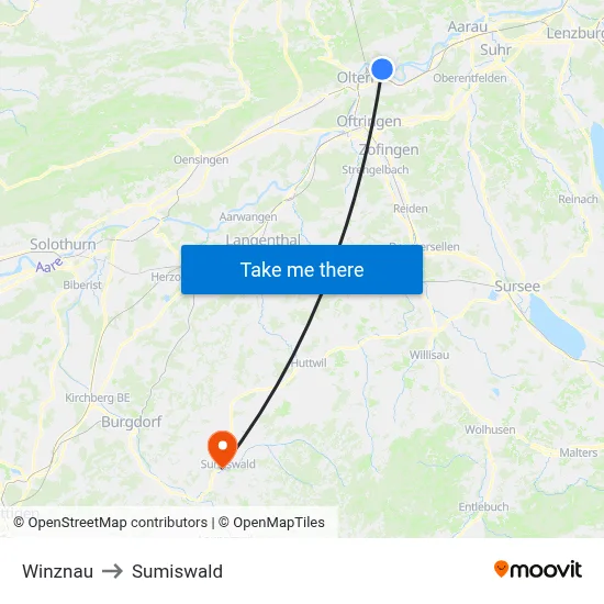 Winznau to Sumiswald map