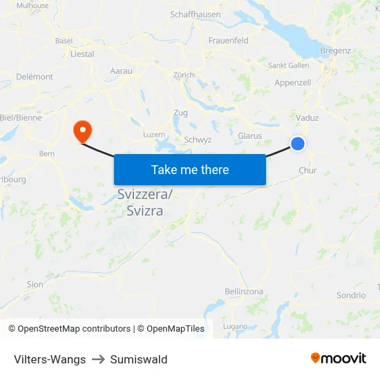 Vilters-Wangs to Sumiswald map