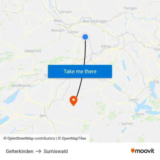 Gelterkinden to Sumiswald map