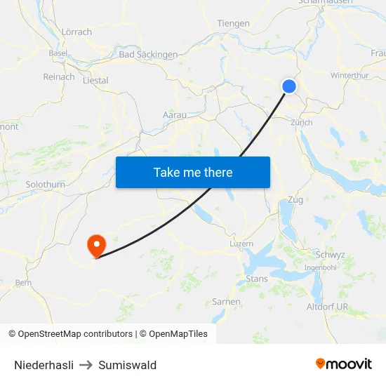 Niederhasli to Sumiswald map