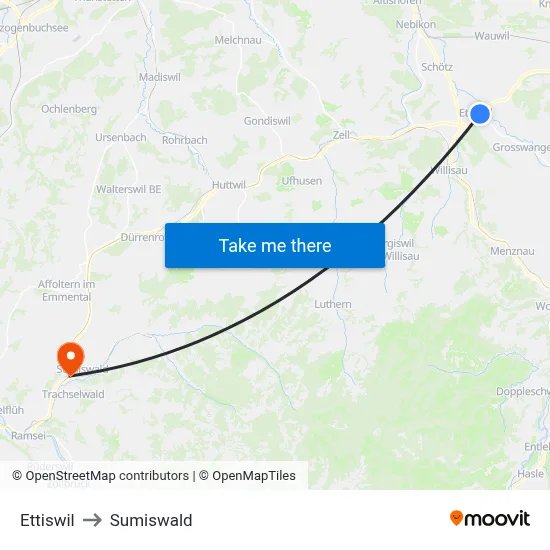 Ettiswil to Sumiswald map