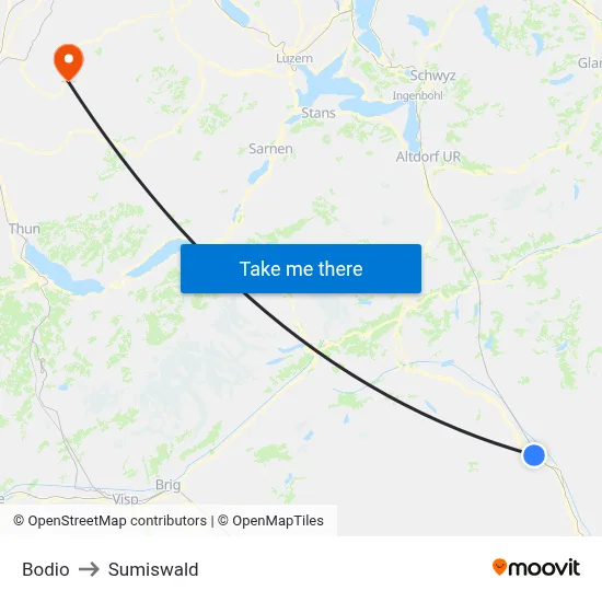 Bodio to Sumiswald map