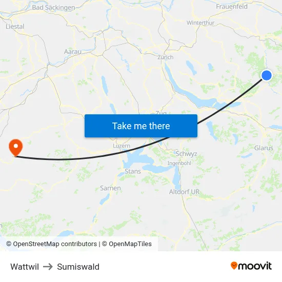Wattwil to Sumiswald map