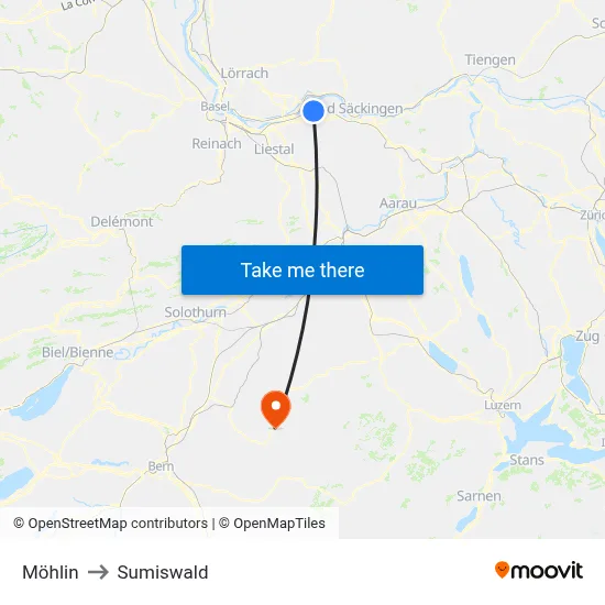 Möhlin to Sumiswald map