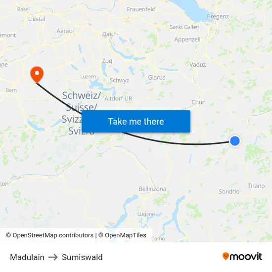 Madulain to Sumiswald map