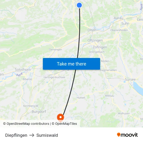 Diepflingen to Sumiswald map