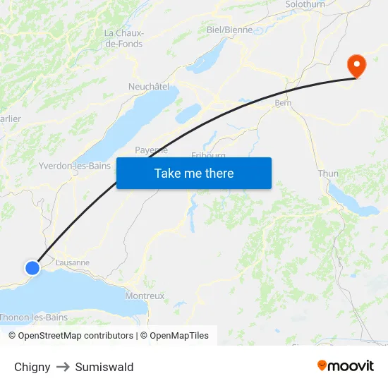 Chigny to Sumiswald map