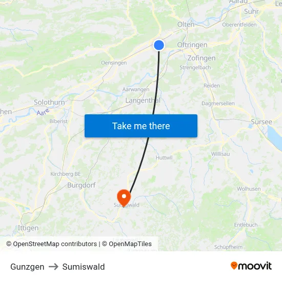 Gunzgen to Sumiswald map