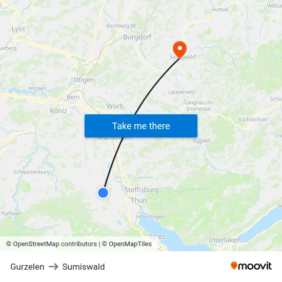 Gurzelen to Sumiswald map
