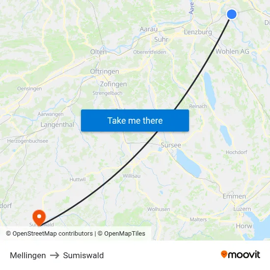 Mellingen to Sumiswald map