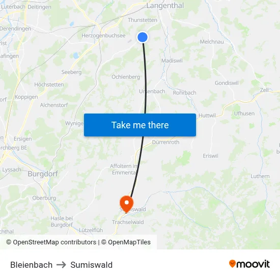 Bleienbach to Sumiswald map
