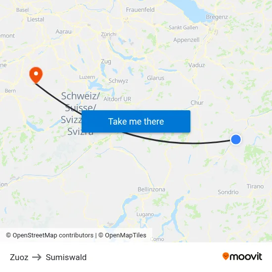 Zuoz to Sumiswald map