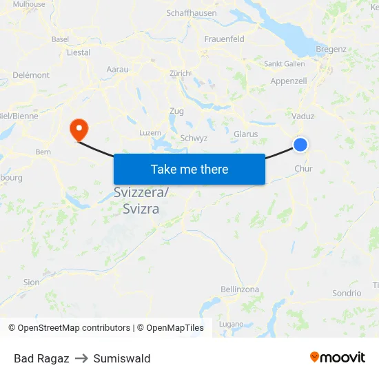 Bad Ragaz to Sumiswald map