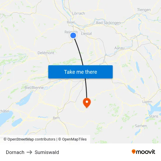 Dornach to Sumiswald map