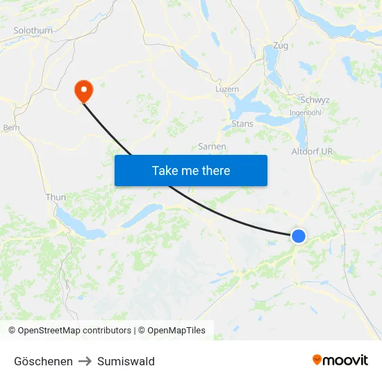 Göschenen to Sumiswald map