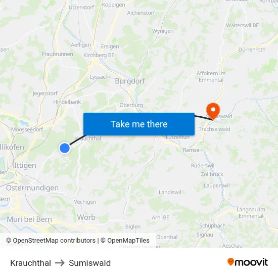 Krauchthal to Sumiswald map