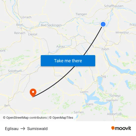 Eglisau to Sumiswald map