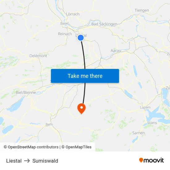 Liestal to Sumiswald map