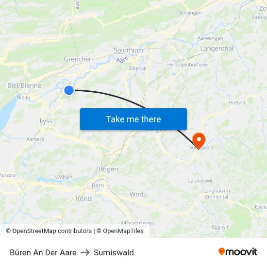 Büren An Der Aare to Sumiswald map