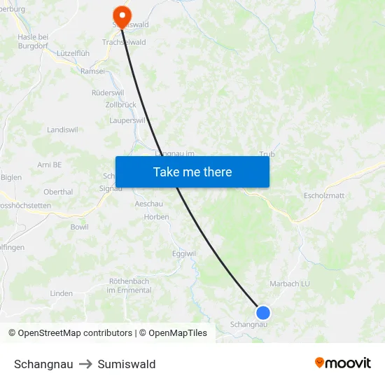 Schangnau to Sumiswald map