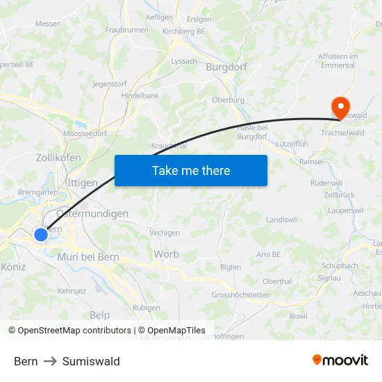 Bern to Sumiswald map