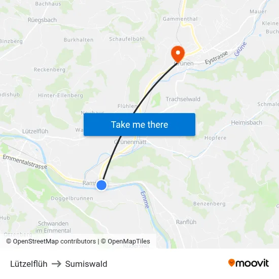 Lützelflüh to Sumiswald map