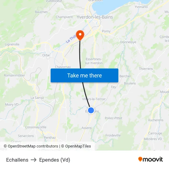 Echallens to Ependes (Vd) map