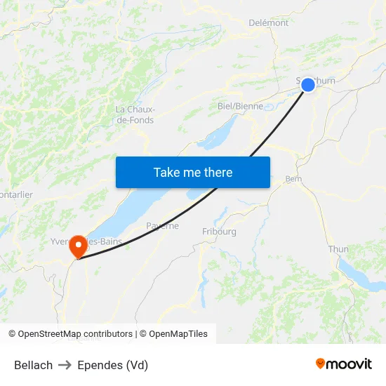 Bellach to Ependes (Vd) map