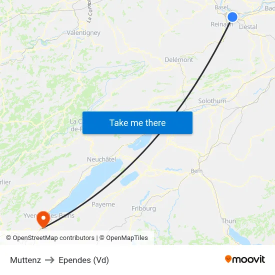 Muttenz to Ependes (Vd) map