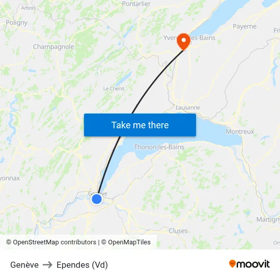Genève to Ependes (Vd) map