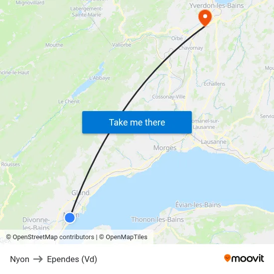 Nyon to Ependes (Vd) map