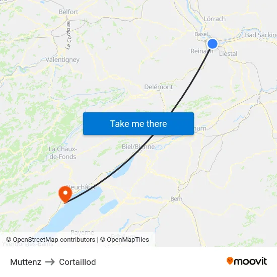 Muttenz to Cortaillod map