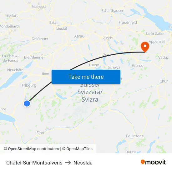 Châtel-Sur-Montsalvens to Nesslau map