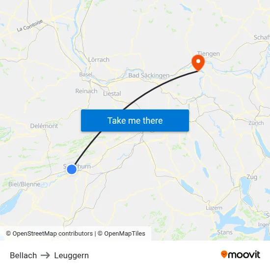 Bellach to Leuggern map