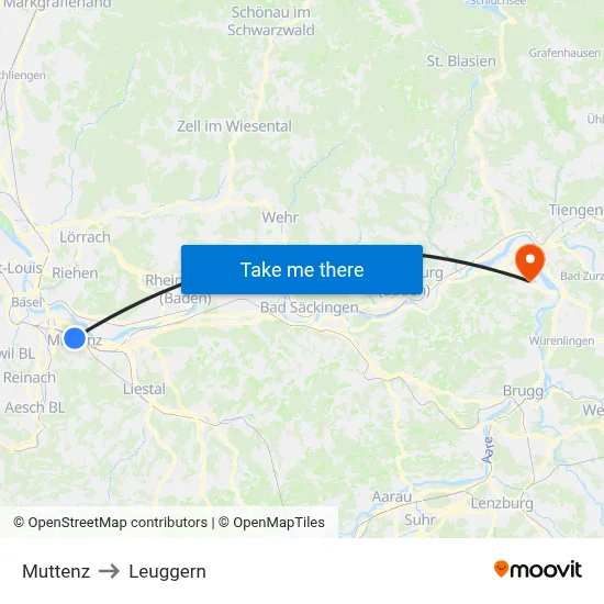 Muttenz to Leuggern map