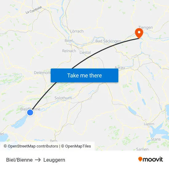 Biel/Bienne to Leuggern map
