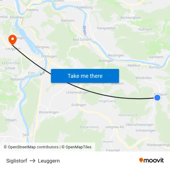 Siglistorf to Leuggern map