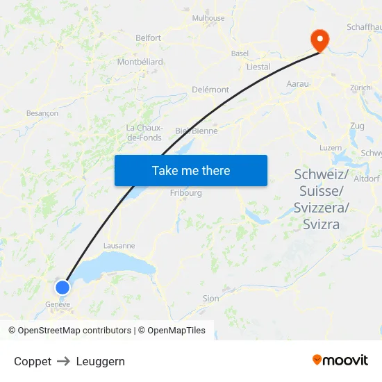 Coppet to Leuggern map