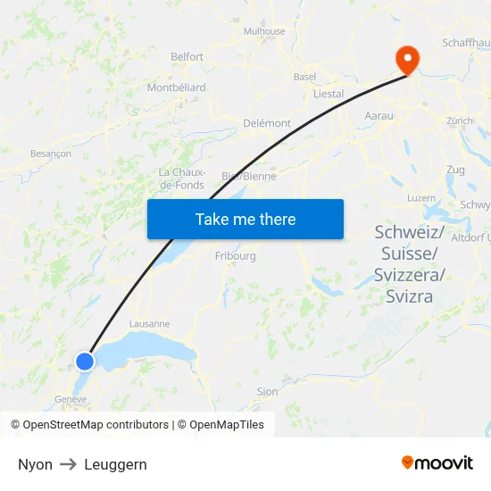 Nyon to Leuggern map
