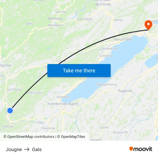 Jougne to Gals map