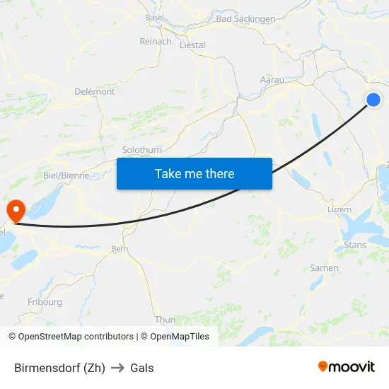 Birmensdorf (Zh) to Gals map