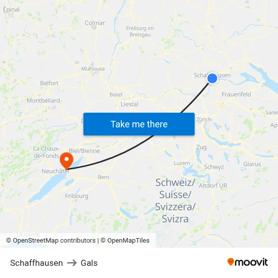 Schaffhausen to Gals map