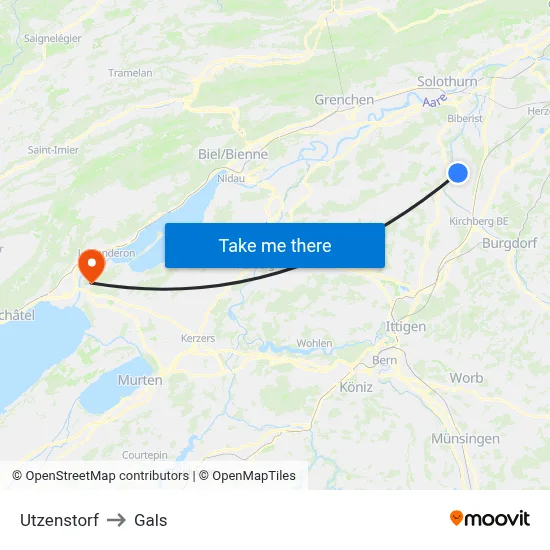 Utzenstorf to Gals map