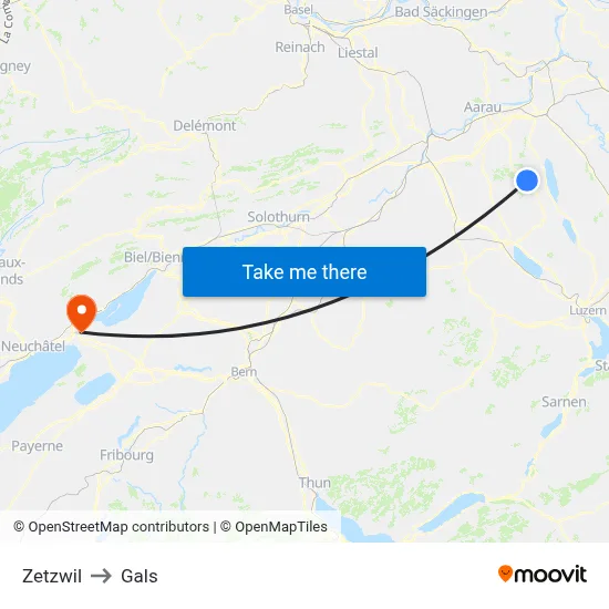 Zetzwil to Gals map
